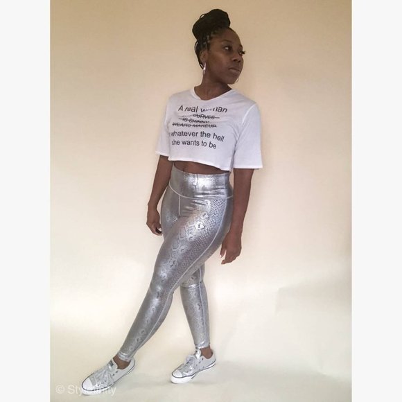 (NWT) Snake Print High Waist Leggings - Metallic Silver - Picture 5 of 6